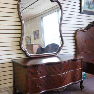 Antique Solid Lowboy Dresser with Large Mirror