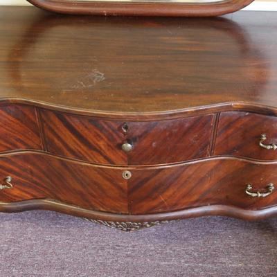 Antique Solid Lowboy Dresser with Large Mirror