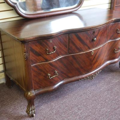 Antique Solid Lowboy Dresser with Large Mirror