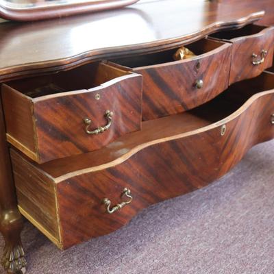 Antique Solid Lowboy Dresser with Large Mirror