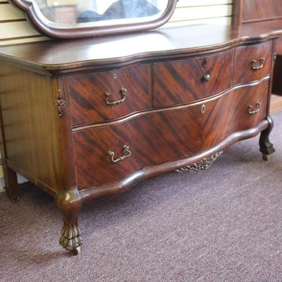 Antique Solid Lowboy Dresser with Large Mirror