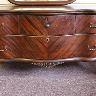 Antique Solid Lowboy Dresser with Large Mirror