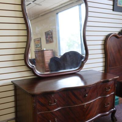 Antique Solid Lowboy Dresser with Large Mirror