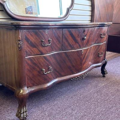 Antique Solid Lowboy Dresser with Large Mirror