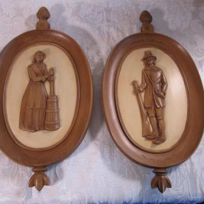 Vintage Puritan Man & Woman oval plaques