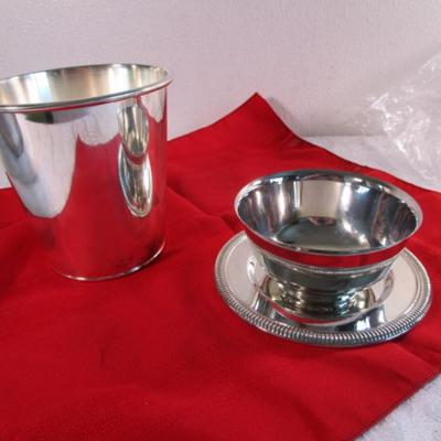 Silver-plated sauce dish & plate, silver-plated bucket