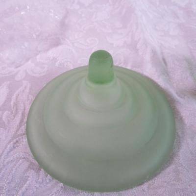 Vintage Derma Dolly Sisters powder jar, green depression satin glass