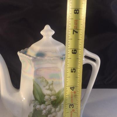 Hand Painted German Coffee Pot, Creamer and Covered Sugar Bowl