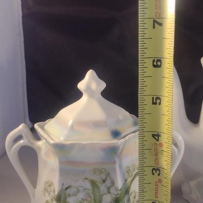 Hand Painted German Coffee Pot, Creamer and Covered Sugar Bowl