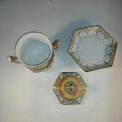 Hand Painted Nippon Condensed Milk Cover with Under Plate and Lid