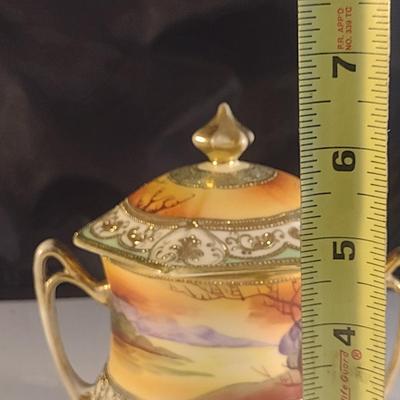 Hand Painted Nippon Condensed Milk Cover with Under Plate and Lid