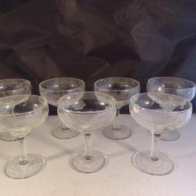 Etched Glass Champagne Coupe/Sherbet Glasses- 7 Piece