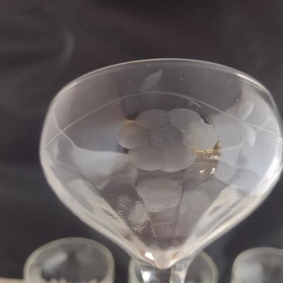 Etched Glass Champagne Coupe/Sherbet Glasses- 7 Piece