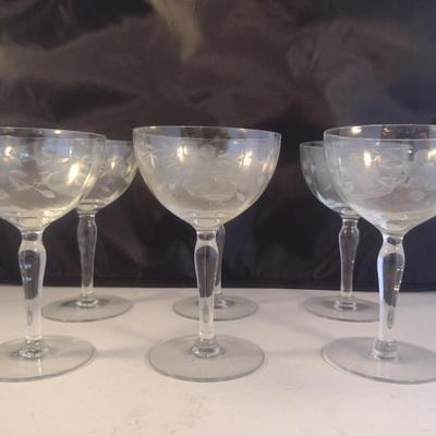 Etched Crystal Wine/Sherbet Glasses- 6 Piece