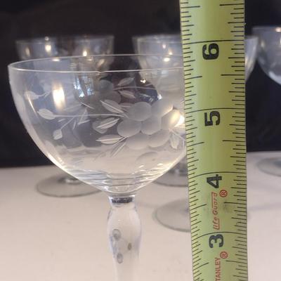 Etched Crystal Wine/Sherbet Glasses- 6 Piece