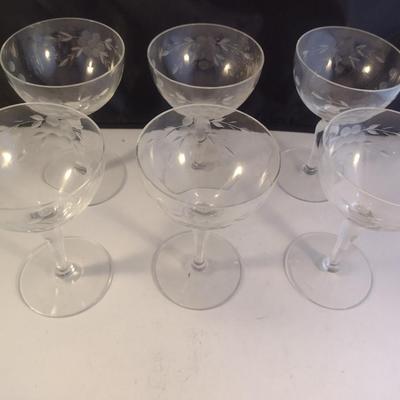Etched Crystal Wine/Sherbet Glasses- 6 Piece