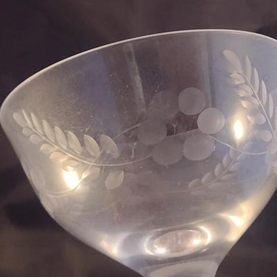 Etched Crystal Wine/Sherbet Glasses- 5 Piece