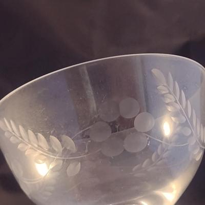 Etched Crystal Wine/Sherbet Glasses- 5 Piece