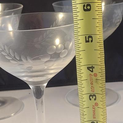 Etched Crystal Wine/Sherbet Glasses- 5 Piece