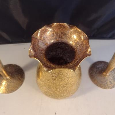 Collection of Gilded Embossed Glass Vases- Possibly Glastonbury