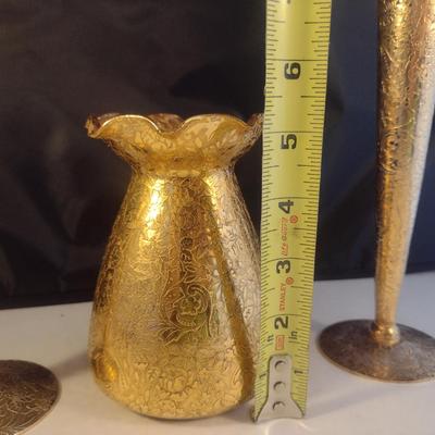 Collection of Gilded Embossed Glass Vases- Possibly Glastonbury