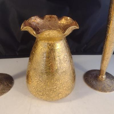 Collection of Gilded Embossed Glass Vases- Possibly Glastonbury