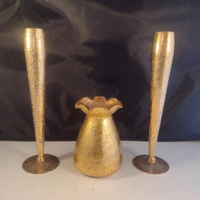 Collection of Gilded Embossed Glass Vases- Possibly Glastonbury