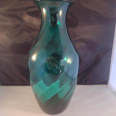 Large, Teal Blue Vase with Swirl Design- Approx 15 1/4" Tall