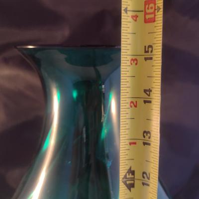 Large, Teal Blue Vase with Swirl Design- Approx 15 1/4" Tall