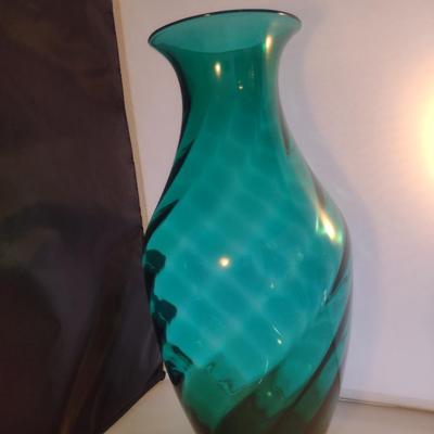 Large, Teal Blue Vase with Swirl Design- Approx 15 1/4" Tall