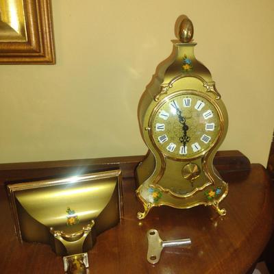 Vintage Schmid Wind-up Chiming Clock with Key and Shelf