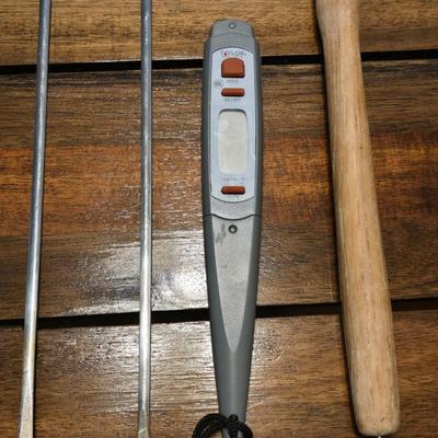 Skewers, Knife Sharpener Strap and Wet Stone, and a Swedish Meat Butchering Tool