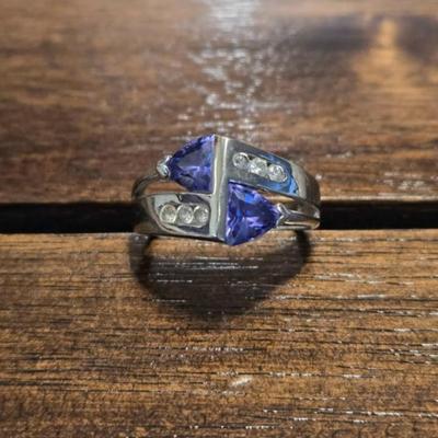 Sterling Silver Tanzanite & Cubic Zirconia Ring