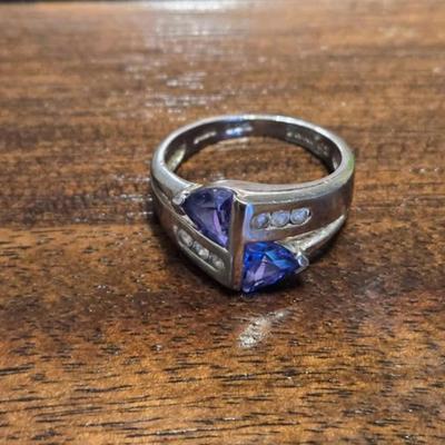 Sterling Silver Tanzanite & Cubic Zirconia Ring