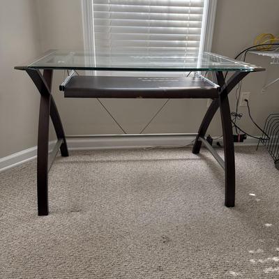 Glass Top Desk and Leather Office Chair (O-BM)