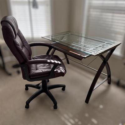 Glass Top Desk and Leather Office Chair (O-BM)