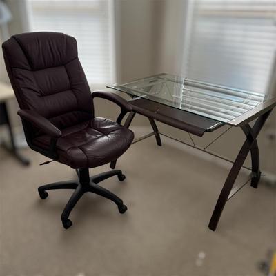 Glass Top Desk and Leather Office Chair (O-BM)