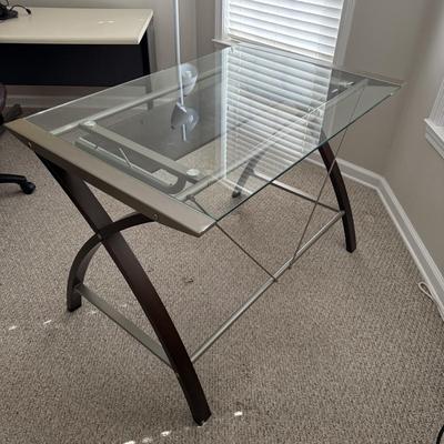 Glass Top Desk and Leather Office Chair (O-BM)