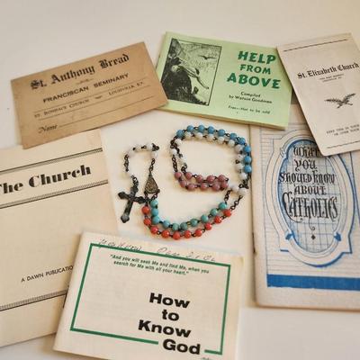 Vintage Colorful Rosary and Religious Ephemeria