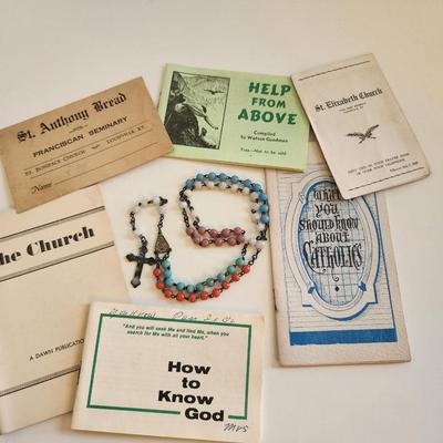 Vintage Colorful Rosary and Religious Ephemeria