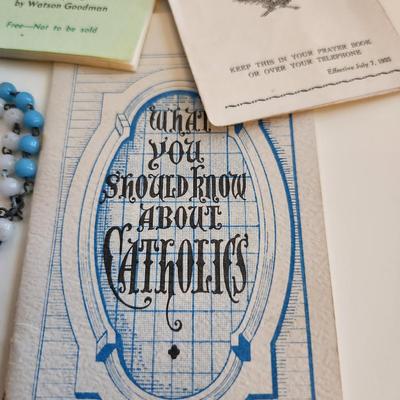 Vintage Colorful Rosary and Religious Ephemeria