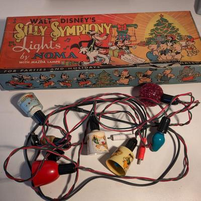 Vintage Silly Symphony Christmas Light Set w Box Walt Disney Noma Mazda Cartoon