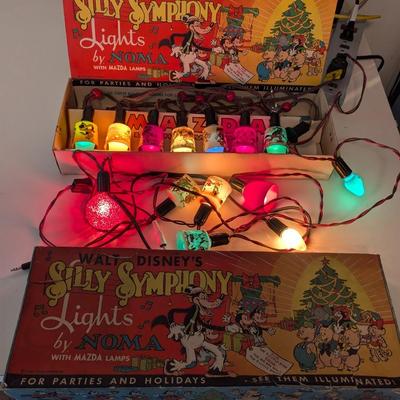 Vintage Silly Symphony Christmas Light Set w Box Walt Disney Noma Mazda Cartoon