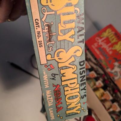 Vintage Silly Symphony Christmas Light Set w Box Walt Disney Noma Mazda Cartoon