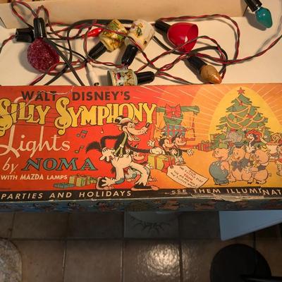 Vintage Silly Symphony Christmas Light Set w Box Walt Disney Noma Mazda Cartoon