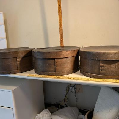 Set of 3 Antique Wooden Shallow Cheese Boxes