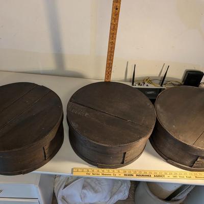 Set of 3 Antique Wooden Shallow Cheese Boxes