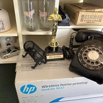 Garage - office old vintage rotary phone & new wireless printer