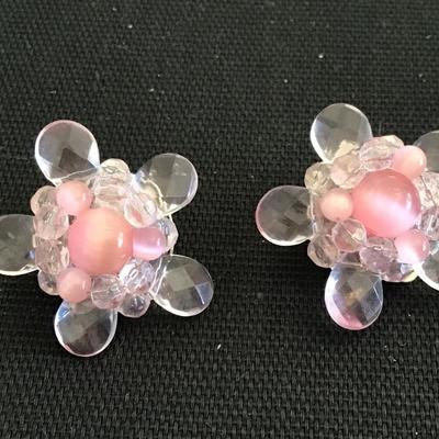 Vintage Faux Pink Earrings clip on Earrings