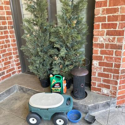 Outdoor - Back Patio - garden stool, faux trees, bird feeder